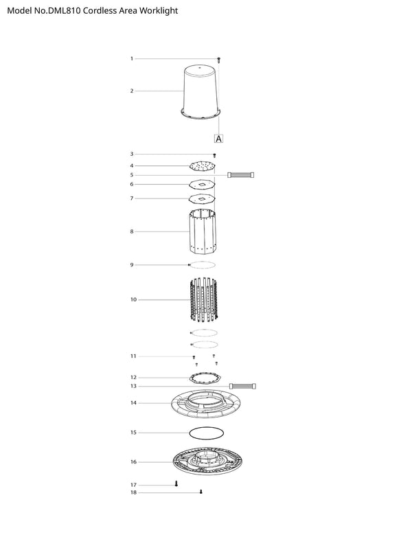 DML810 Ersatzteile | LED-Flächenbeleuchtung 18 V | Ersatzteilliste