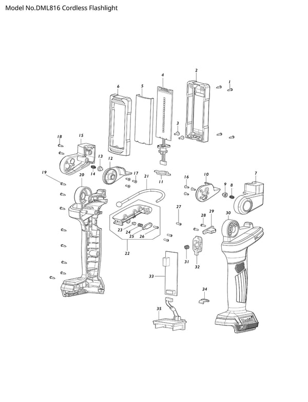 DML816 Ersatzteile | Akku-Arbeitsleuchte 14,4 V / 18 V | Ersatzteilliste
