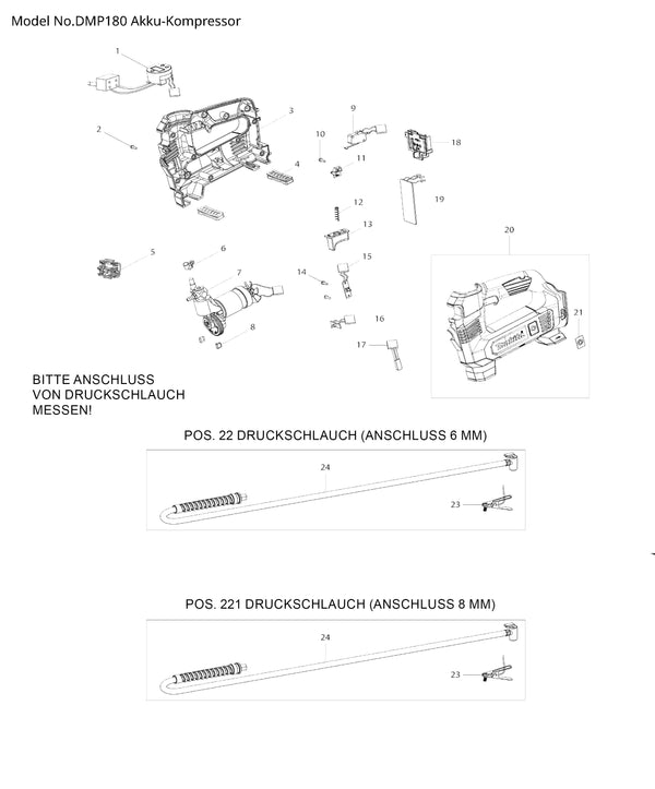 DMP180 Ersatzteile | Akku-Kompressor 18 V | Ersatzteilliste