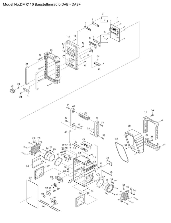 DMR110 Ersatzteile | Akku-Baustellenradio 18 V DAB DAB+| Ersatzteilliste