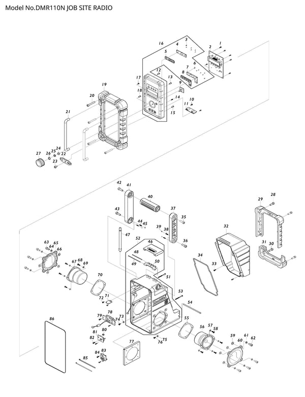 DMR110N Ersatzteile | Baustellenradio 18 V / 230 V | Ersatzteilliste