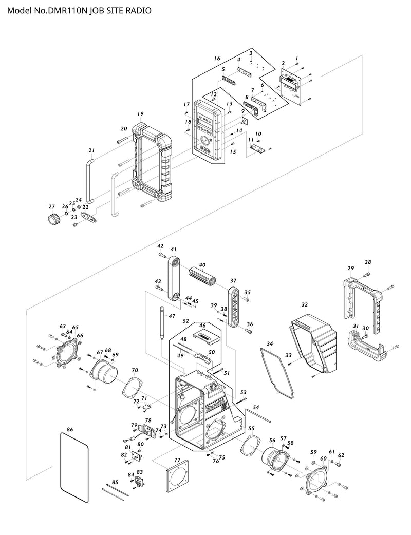 DMR110N Ersatzteile | Baustellenradio 18 V / 230 V | Ersatzteilliste