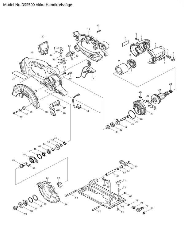 DSS500 Ersatzteile | Akku-Handkreissäge | 18V | Ersatzteilliste