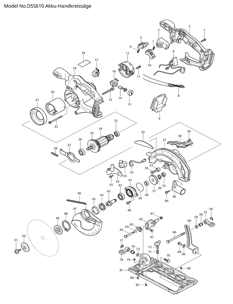 DSS610 Ersatzteile | Akku-Handkreissäge | 18V | Ersatzteilliste