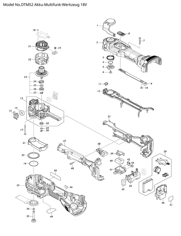 DTM52 Ersatzteile | Akku-Multifunktionswerkzeug 18 V | Ersatzteilliste