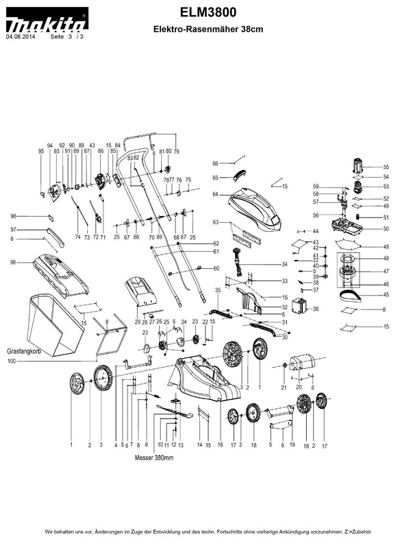 ELM3800 Ersatzteile | Elektro-Rasenmäher | Ersatzteilliste