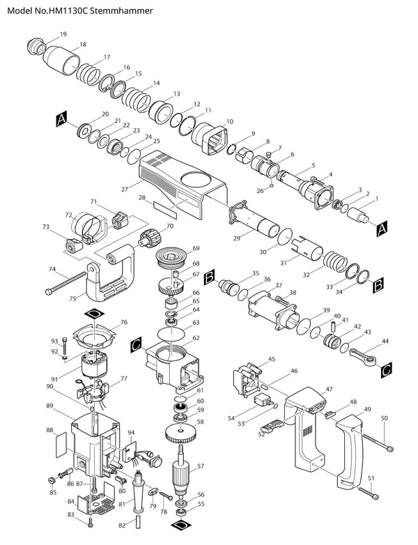 Makita HM1130C Ersatzteile | Stemmhammer 230 V | Ersatzteilliste