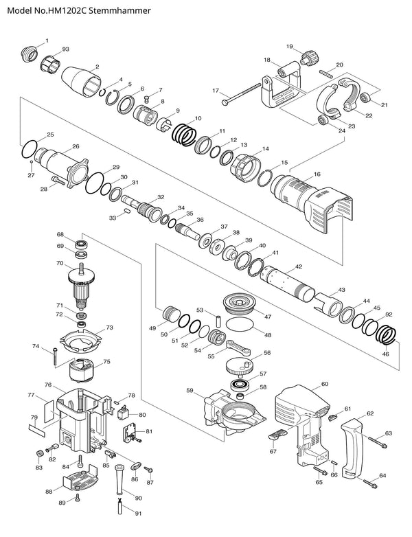 Makita HM1202C Ersatzteile | Stemmhammer 230 V | Ersatzteilliste