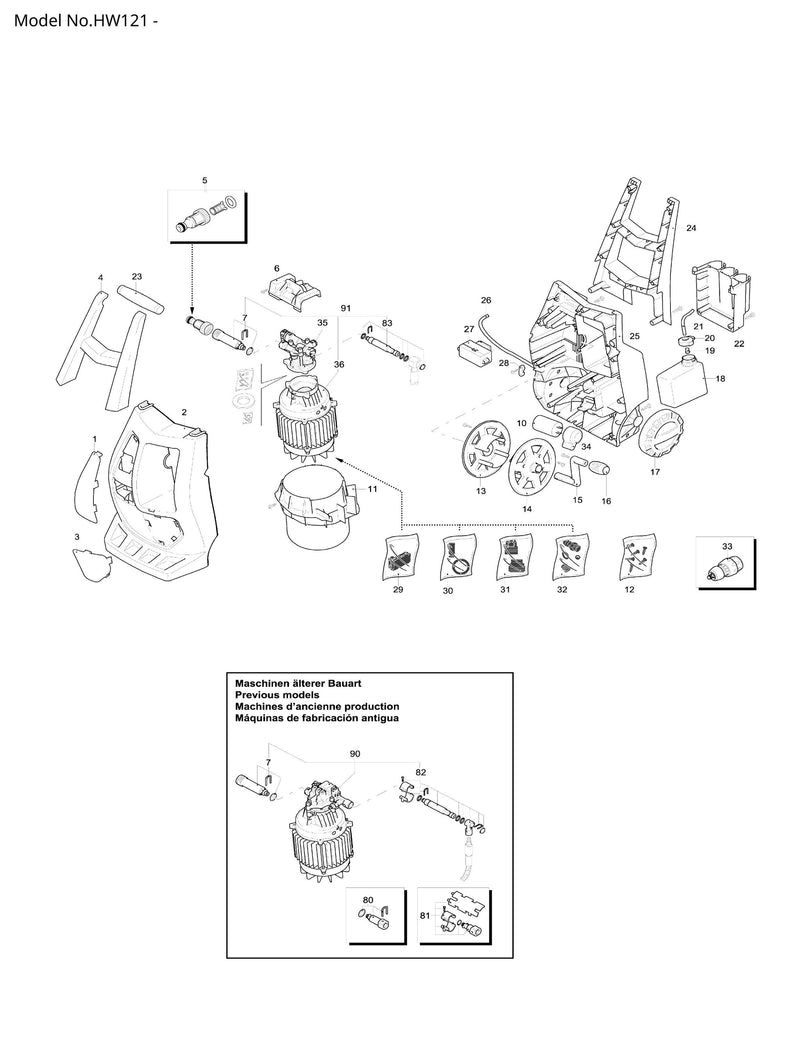 HW121 Ersatzteile | Hochdruckreiniger 230 V | Ersatzteilliste