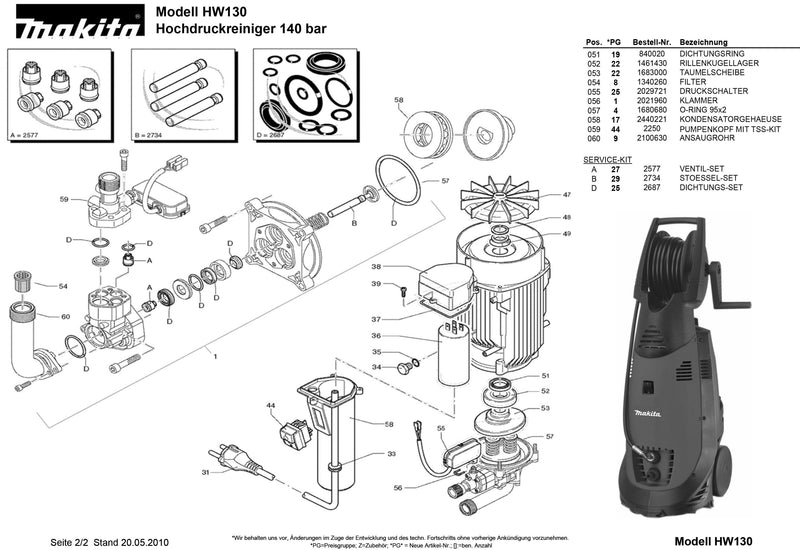 HW130 Ersatzteile | Hochdruckreiniger 230 V | Ersatzteilliste