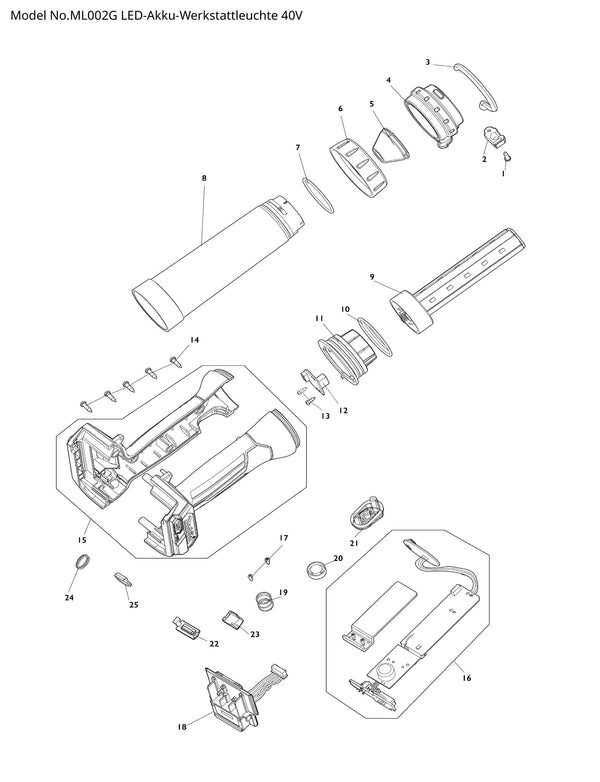 ML006G Ersatzteile | LED-Akku-Arbeitsleuchte 40 V | Ersatzteilliste