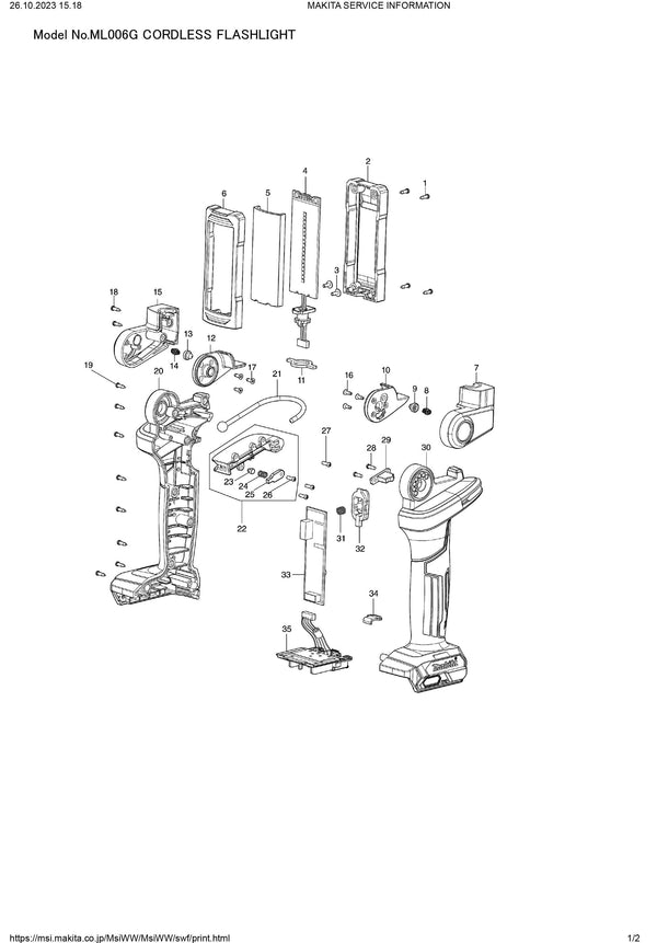 ML002G Ersatzteile | LED-Akku-Werkstattbeleuchtung 40 V | Ersatzteilliste
