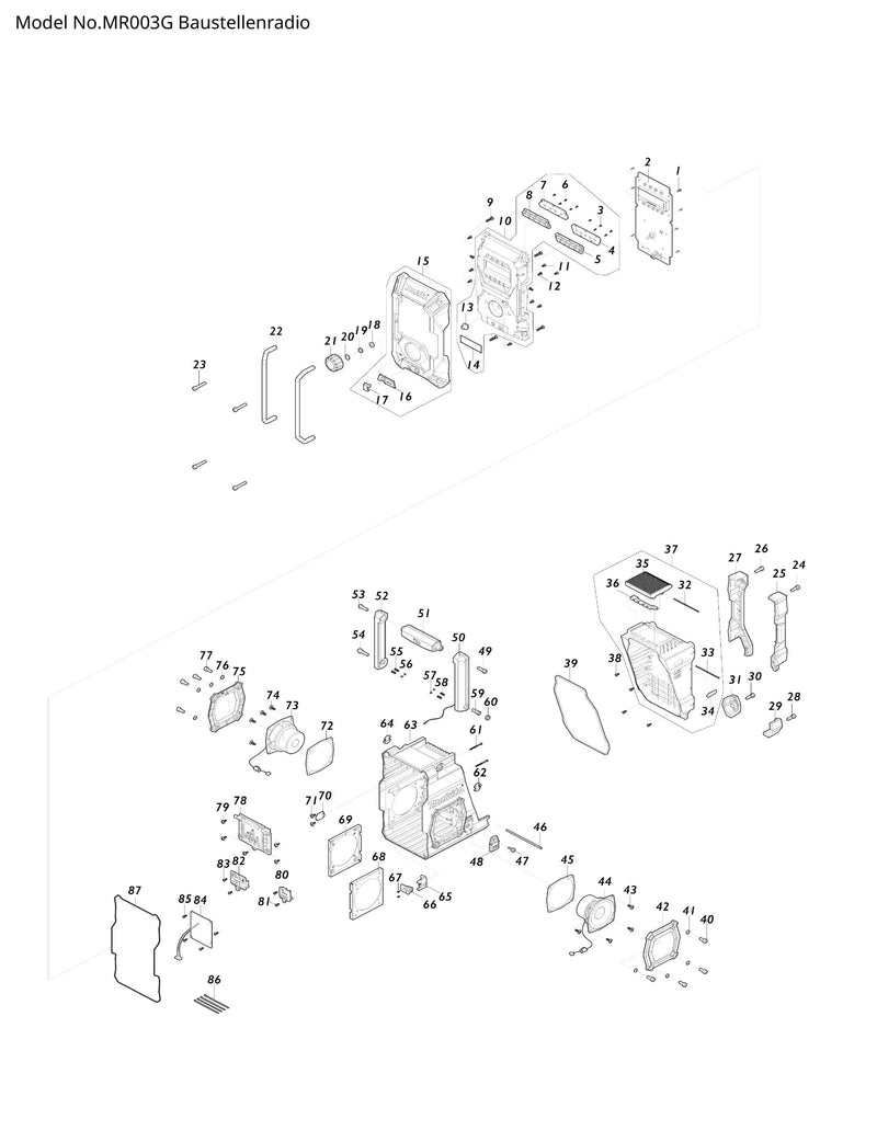 MR003G  Ersatzteile | Akku-Baustellenradio 12 V - 18 V | Ersatzteilliste