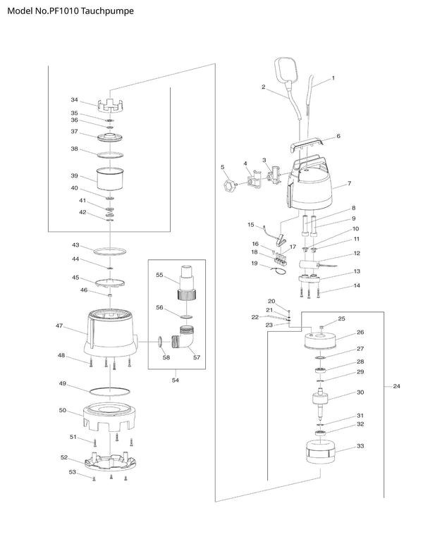 PF1010 Ersatzteile | Tauchpumpe 230 V | Ersatzteilliste