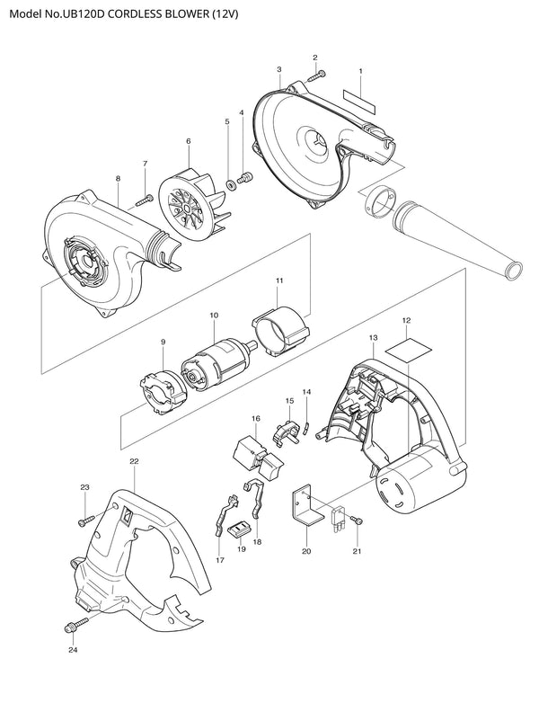 UB120D Ersatzteile | Akku-Gebläse 12 V | Ersatzteilliste