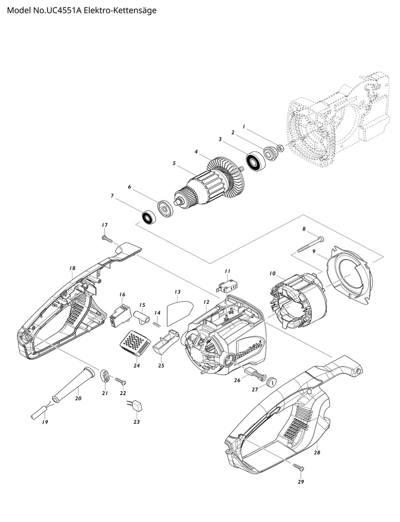 UC4551A Ersatzteile | Elektro-Kettensäge 230 V | Ersatzteilliste