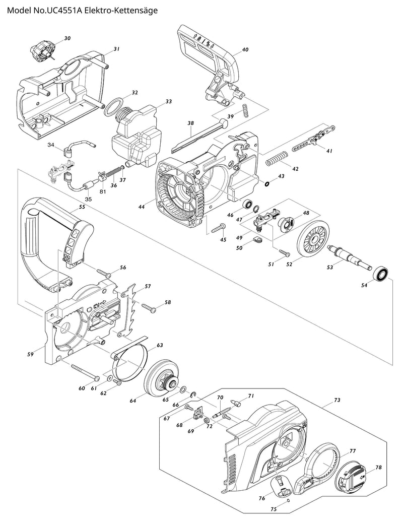 UC4551A Ersatzteile | Elektro-Kettensäge 230 V | Ersatzteilliste