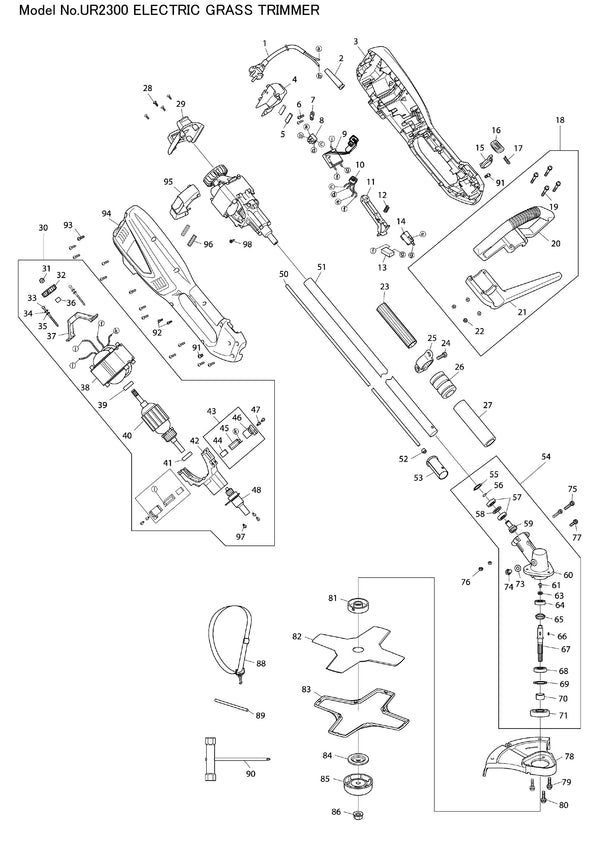 UR2300 Ersatzteile | Elektro-Sense 230 V | Ersatzteilliste