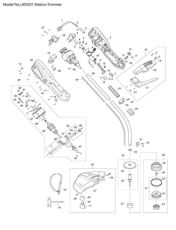 UR3501 Ersatzteile | Elektro-Trimmer 230 V | Ersatzteilliste