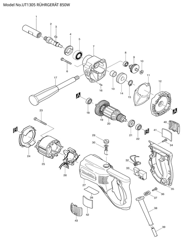 UT1305 Ersatzteile | Rührgerät 230 V | Ersatzteilliste
