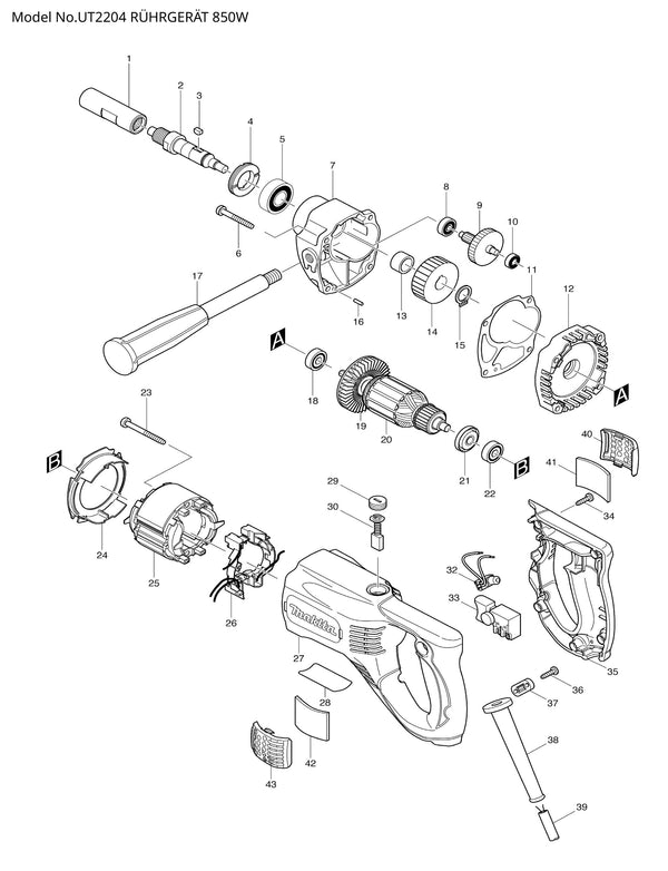 UT2204 Ersatzteile | Rührgerät 230 V | Ersatzteilliste
