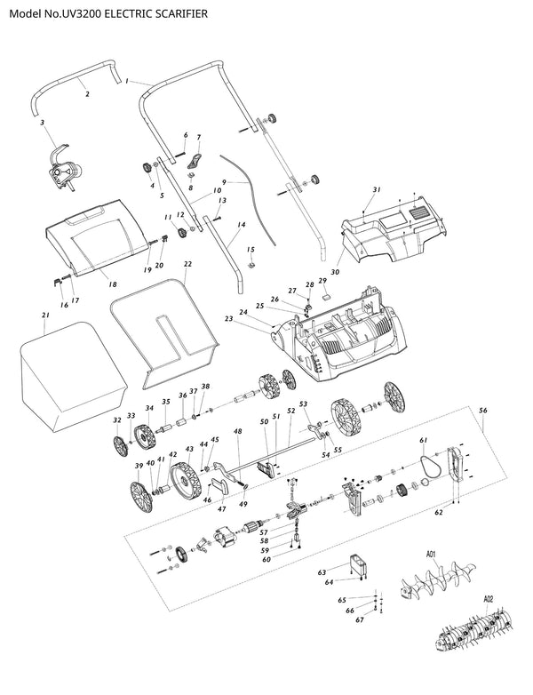 UV3200 Ersatzteile | Vertikutierer 230 V | Ersatzteilliste