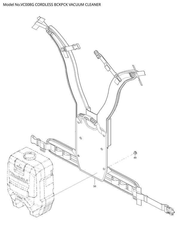 VC008G Ersatzteile | Akku-Rucksackstaubsauger 40 V | Ersatzteilliste