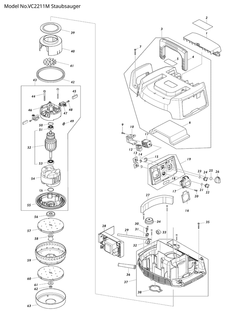 VC2211M Ersatzteile | Staubsauger 230 V | Ersatzteilliste