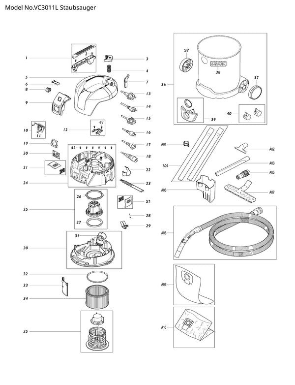 VC3011M Ersatzteile | Staubsauger 230 V | Ersatzteilliste