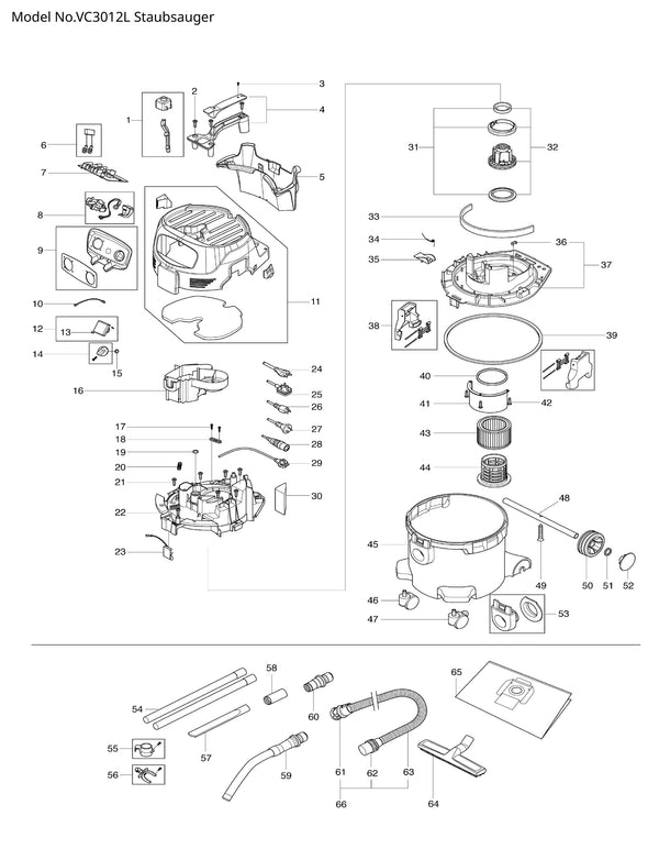 VC3012L Ersatzteile | Staubsauger 230 V | Ersatzteilliste