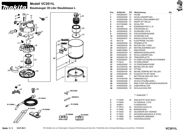 VC3511L  Ersatzteile | Staubsauger 230 V | Ersatzteilliste