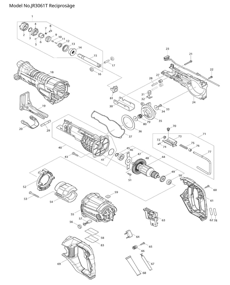 JR3061T Ersatzteile | Reciprosäge / Säbelsäge 230 V | Ersatzteilliste