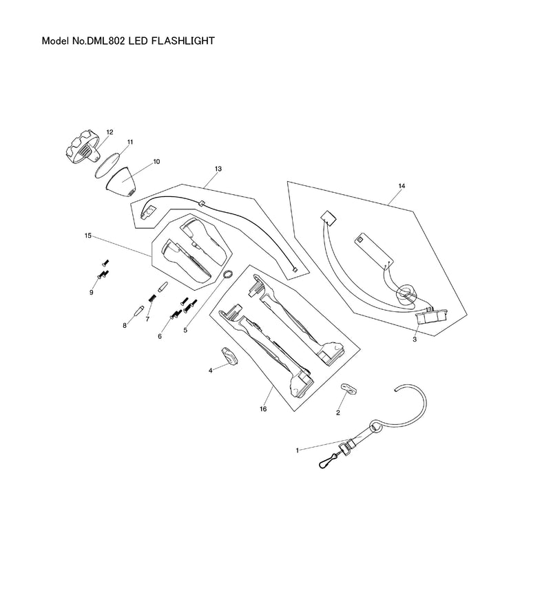 DML802 Ersatzteile | LED-Akku-Handleuchte 18 V | Ersatzteilliste