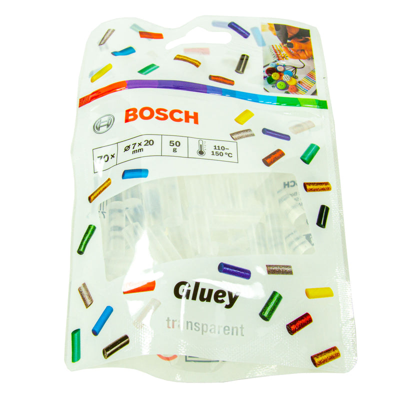 Gluey Klebesticks 7 x 20 mm (70 Stück, Transparent / Bunt / Glitter / Pop-Mix, Mini Sticks für Heißklebepistole, Heißklebestift)