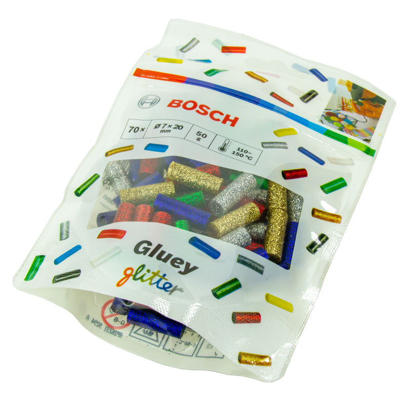 Gluey Klebesticks 7 x 20 mm (70 Stück, Transparent / Bunt / Glitter / Pop-Mix, Mini Sticks für Heißklebepistole, Heißklebestift)