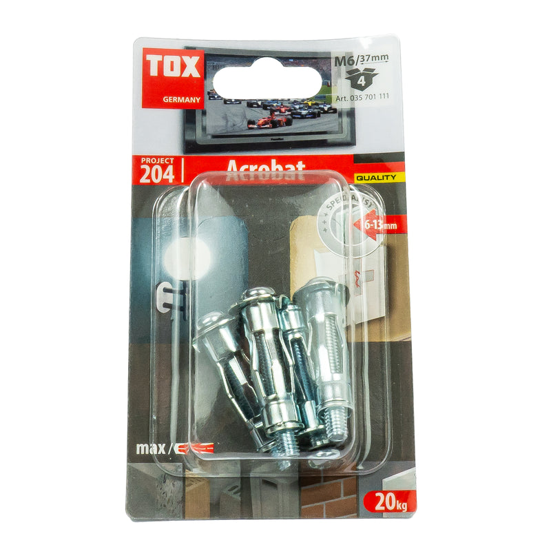 Acrobat Metall-Hohlraumdübel (M4 - M8, Länge bis 68 mm, verzinkt, für Befestigungen in Gipskartonplatten, 4 Stück)