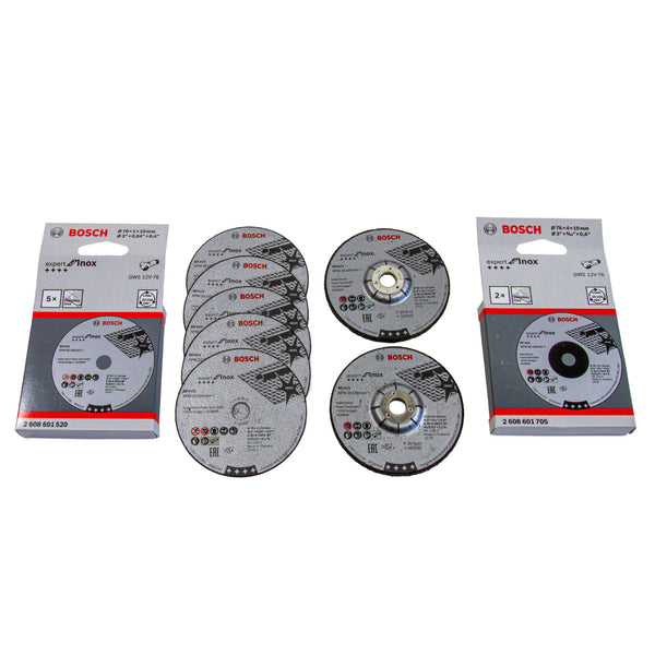 76 mm Trennscheibe (5 Stück) + Schruppscheibe (2 Stück), Expert for Inox