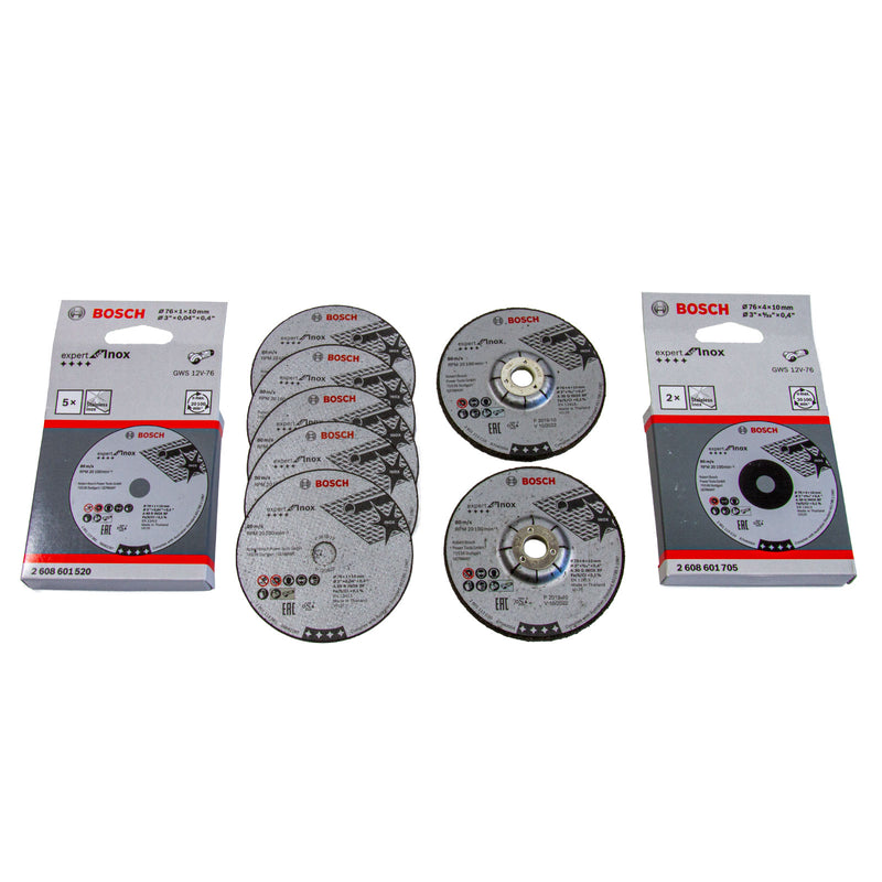 76 mm Trennscheibe (5 Stück) + Schruppscheibe (2 Stück), Expert for Inox