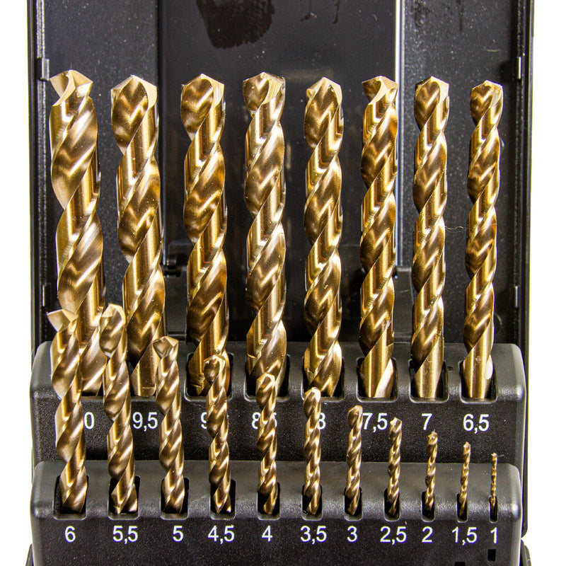 Terrax Spiralbohrer Metallbohrer-Satz 19 tlg. 1-10 mm, HSSE-Co 5, DIN 338, Typ VA