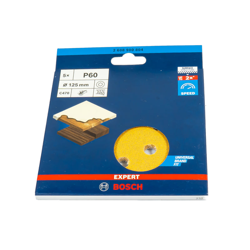 EXPERT C470 Schleifpapier Ø 125 mm, P40 - P400 (5er Pack, für Hartholz & Farbe auf Holz, 8 Löcher)