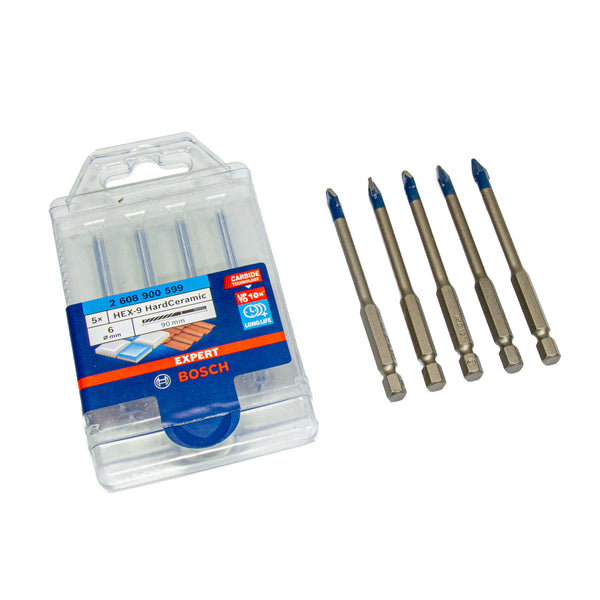EXPERT HardCeramic HEX-9 Bohrer Set 5 x Ø 6 mm (Ideal für Fliesen, Dachziegel, Hartkeramik)