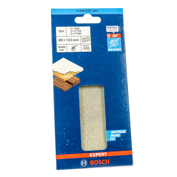 EXPERT M480 Schleifnetz Set 80 x 133 mm, P80 / P120 / P180 (10-tlg., für Hartholz, Farbe auf Holz)