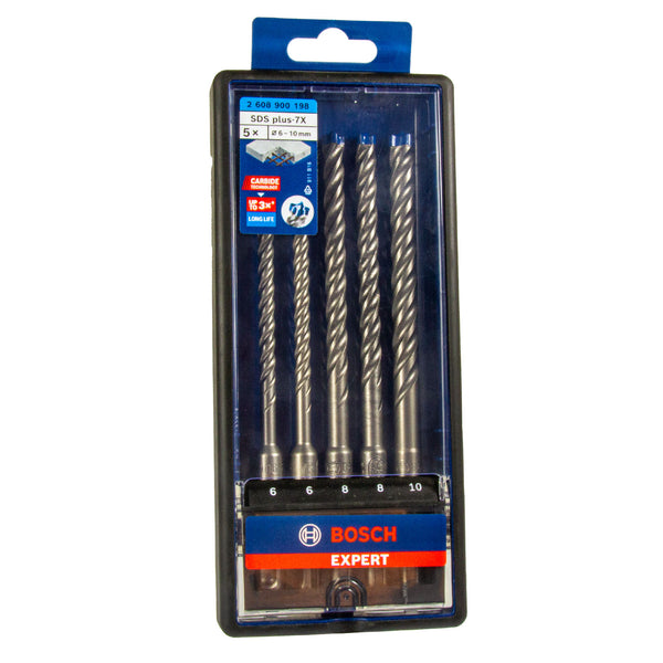 EXPERT SDS plus-7X Hammerbohrer Set 5-tlg. Ø 6 | 6 | 8 | 8 | 10 mm, Ideal zum Bohren in Stahlbeton