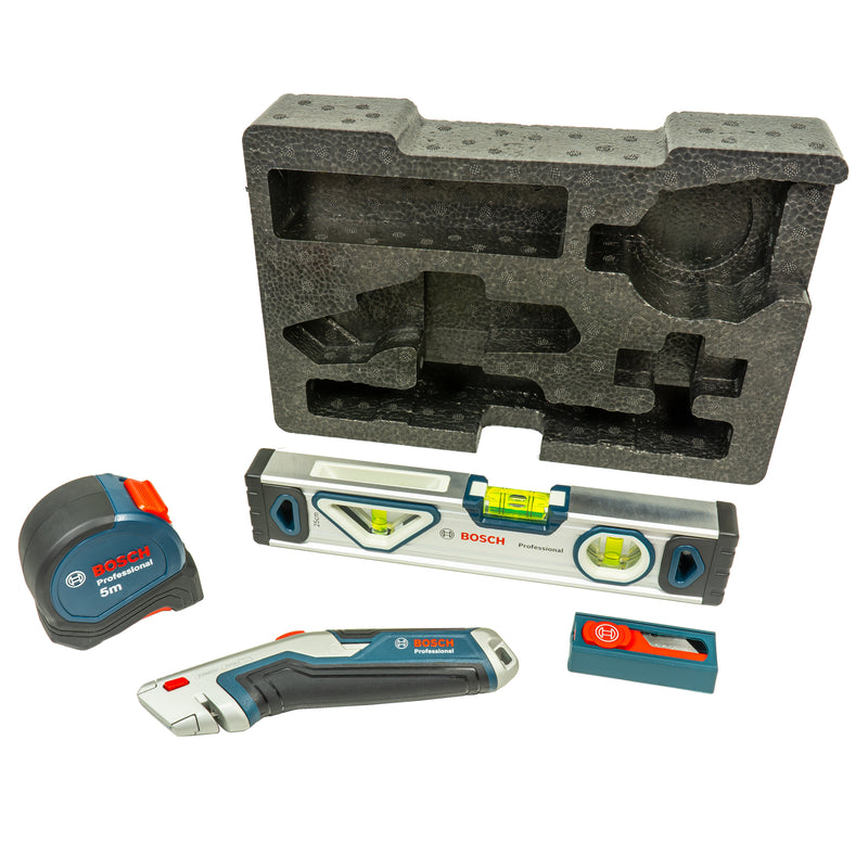 Bosch Professional L-BOXX Handwerkzeug Set 23-tlg. (Ratschenschlüssel,  Wasserwaage, Universalmesser, Bandmaß, Ersatzklingen)