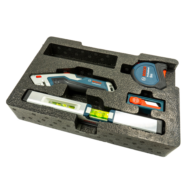 L-BOXX Handwerkzeug Set 23-tlg. (Ratschenschlüssel, Wasserwaage, Universalmesser, Bandmaß, Ersatzklingen)