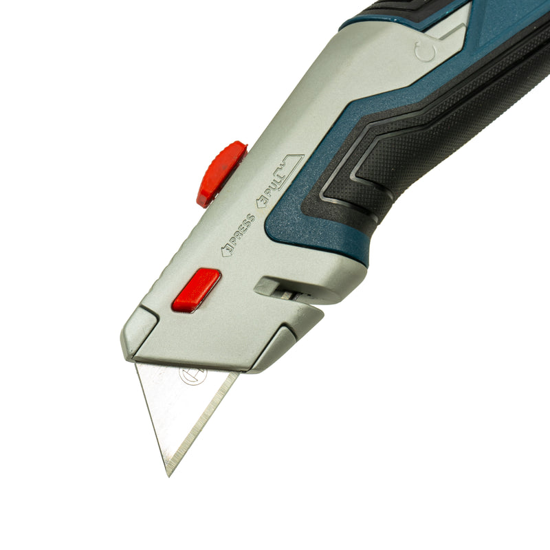 Universal Cuttermesser mit ausziehbarer Klinge & Klingenfach im Griff (Teppichmesser inkl. 13 Trapezklingen)