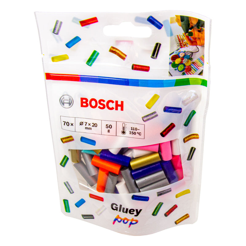Gluey Klebesticks 7 x 20 mm (70 Stück, Transparent / Bunt / Glitter / Pop-Mix, Mini Sticks für Heißklebepistole, Heißklebestift)