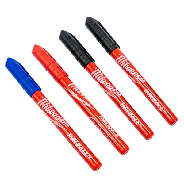 INKZALL Fineliner Set 4-tlg. (2 x Schwarz, 1 x Rot, 1 x Blau, Stift mit feiner Spitze 0.6 mm, Marker)