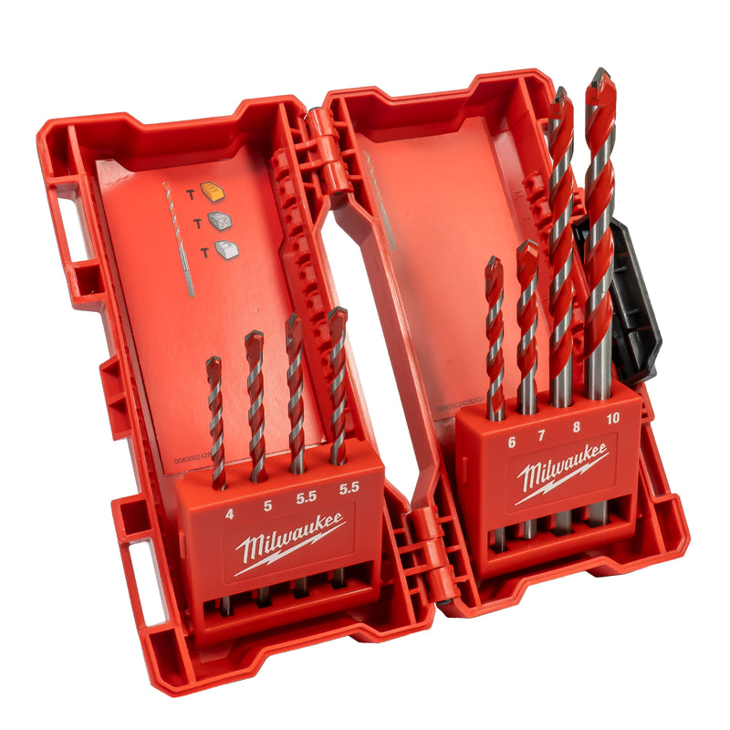 Premium-Betonbohrer Set 8-tlg. (Ø 4 / 5 / 5.5 / 5.5 / 6 / 7 / 8 / 10 mm, Beton Bohrer mit Hartmetall-Spitze TCT)