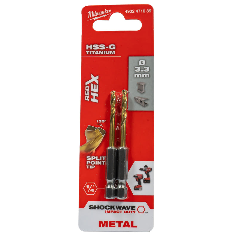 RED HEX Metallbohrer HSS-G TIN Shockwave (Ø 2.0 - 13.0 mm wählbar, 1/4" Sechskant Aufnahme, Optimiert für Schlagschrauber)